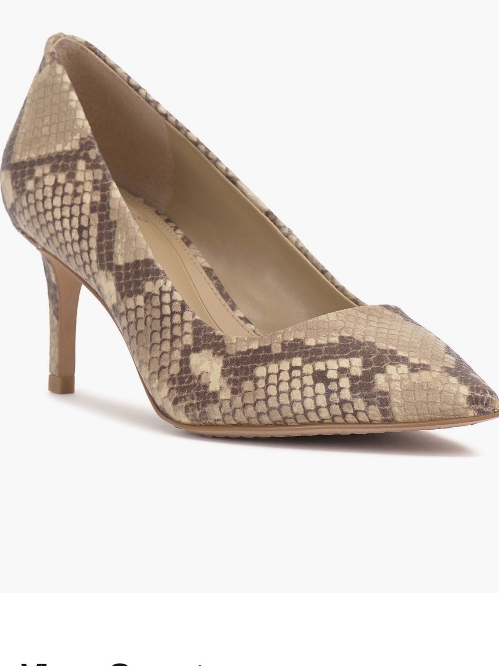 Vince Camuto Beige Snake-Print Pointed Toe Pumps